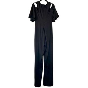 Soho Chic Surplice Flutter Sleeve Cold Shoulder One Piece Jumpsuit Black Small